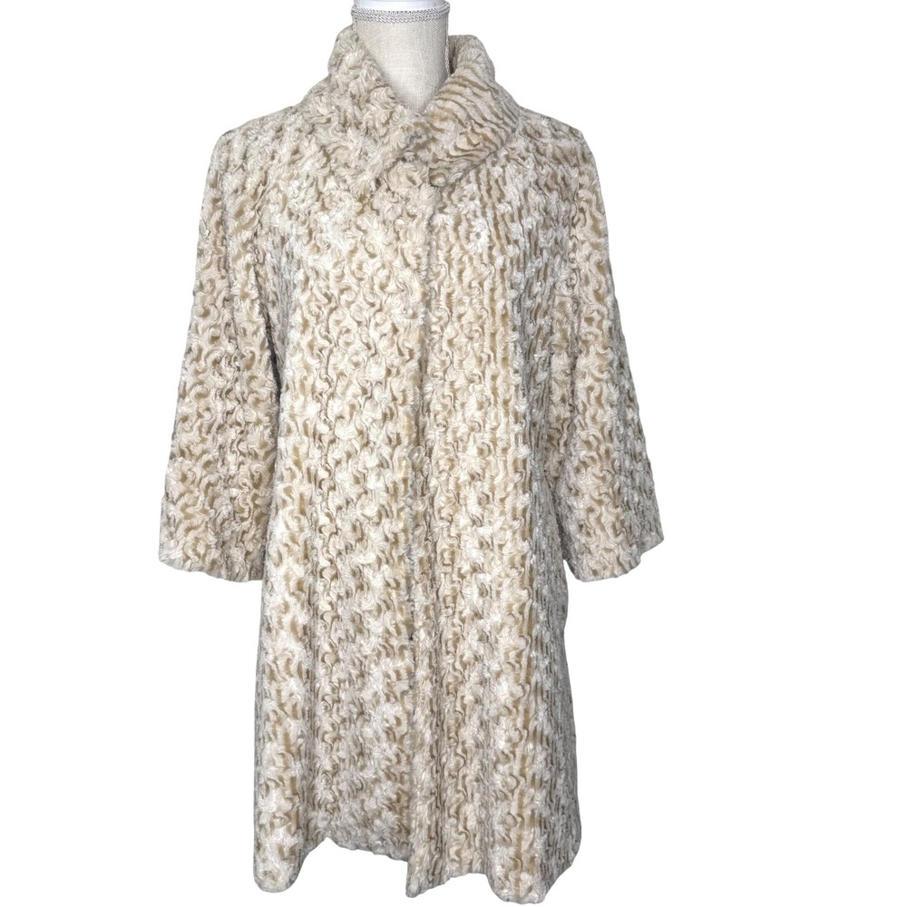 Vintage Sarah-Jane Blonde Faux Fur Snap Front Swing Jacket Size 12